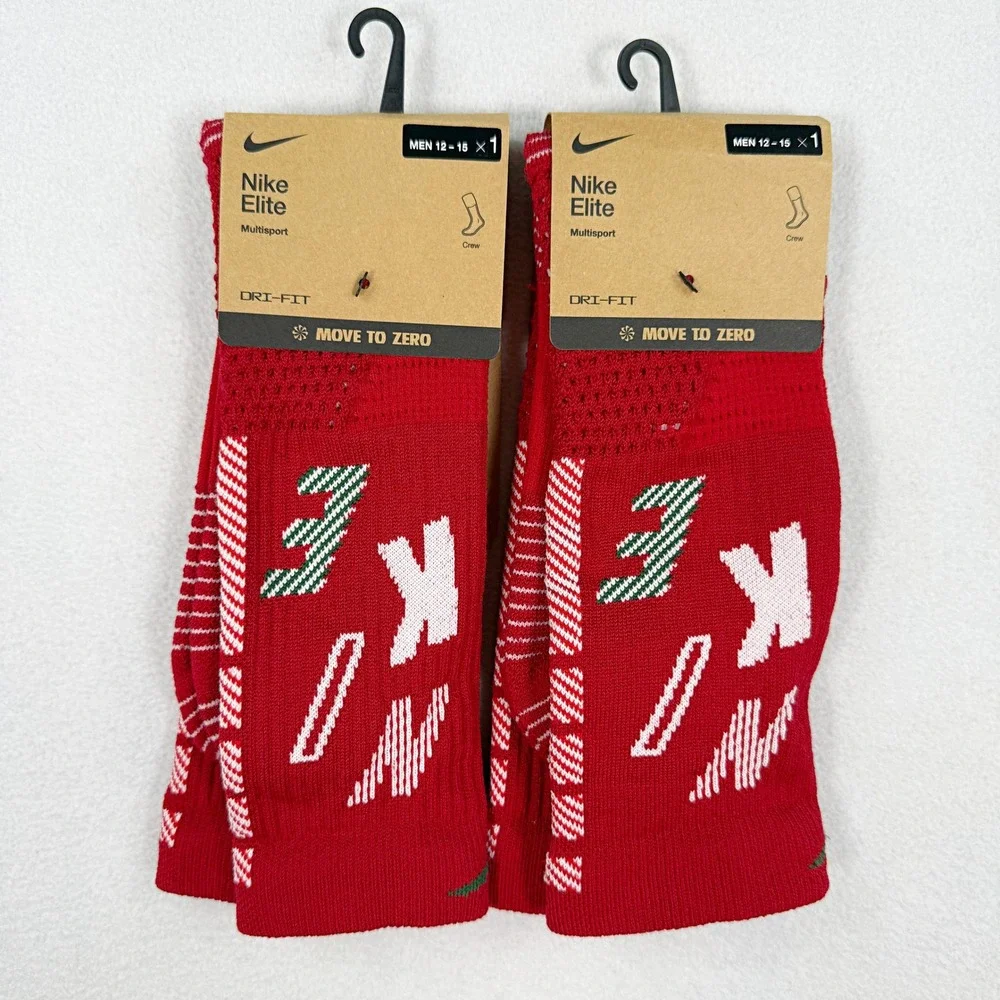 Nike Elite Socks Crew Height Size XL 12 - 15 Mens (Lot of 2) Red HV6888-687